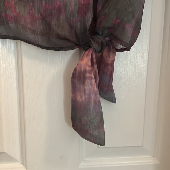 Democracy sheet dip dye Lagenlook tie detail blouse PL short sleeve boxy - Picture 2 of 6